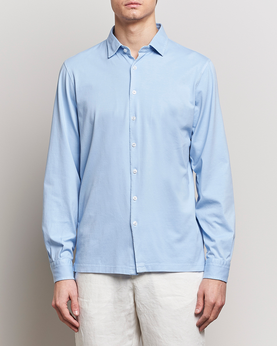 Herr | Casualskjortor | Gran Sasso | Washed Cotton Jersey Shirt Light Blue