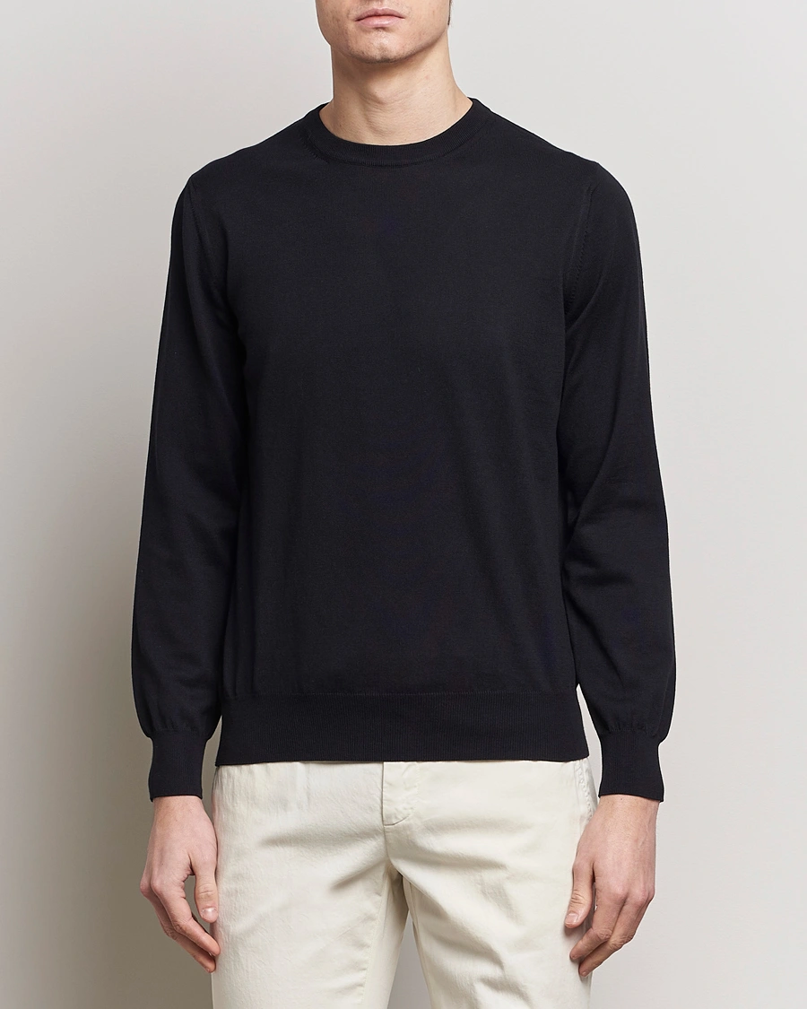 Herr | Pullover rundhals | Canali | Cotton Crew Neck Pullover Black