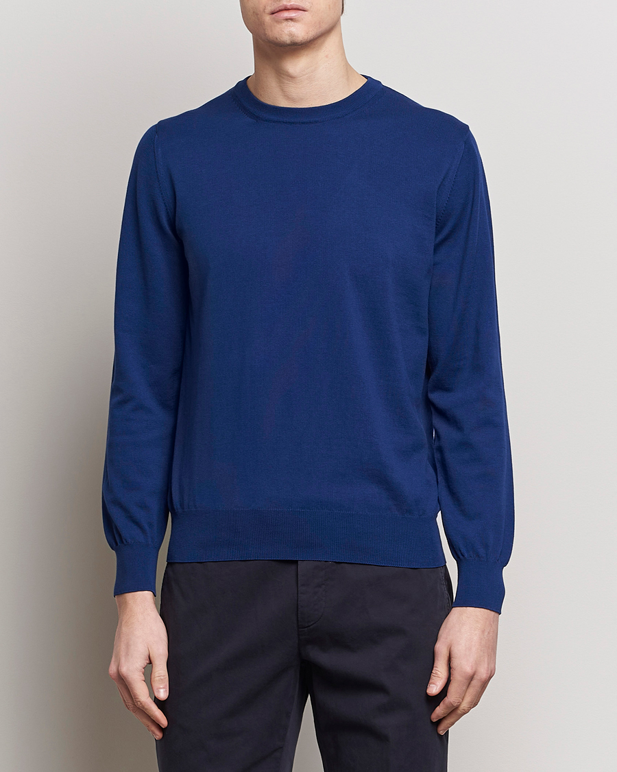 Herr | Pullover rundhals | Canali | Cotton Crew Neck Pullover Royal Blue