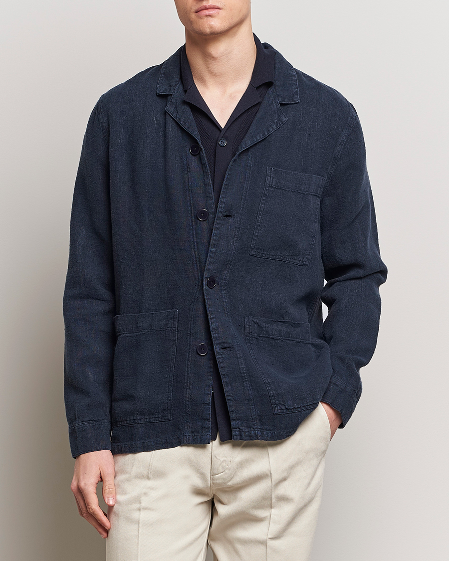 Herr | Overshirts | A Day\'s March | Bangher Linen Overshirt Navy