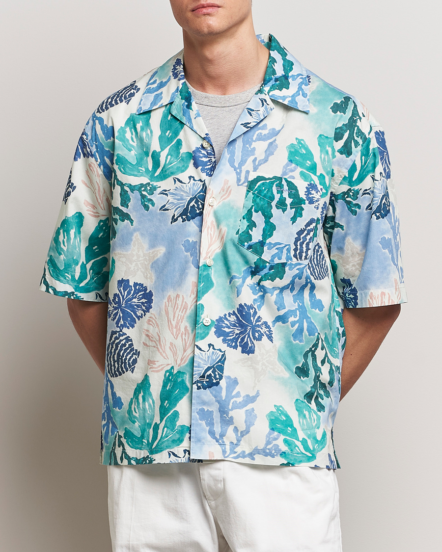 Herr | Kläder | GANT | Camp Collar Sea Print Short Sleeve Shirt Rich Blue