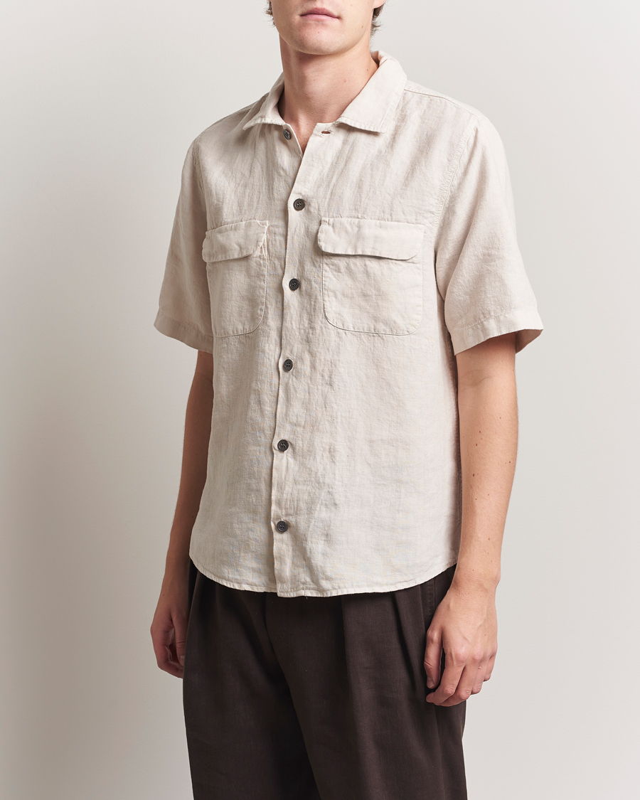 Herr | Skjortor | Oscar Jacobson | Reg Fit City Linen Shirt Cream