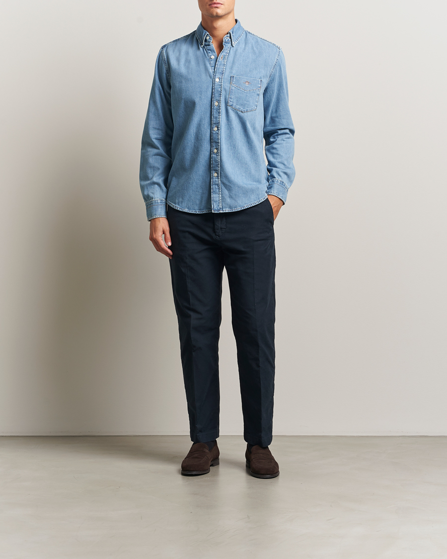 Herr | Skjortor | GANT | Regular Fit Denim Shirt Light Blue Worn In