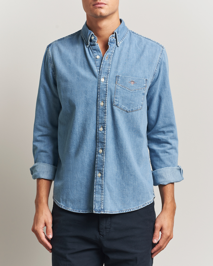 Herr | Skjortor | GANT | Regular Fit Denim Shirt Light Blue Worn In