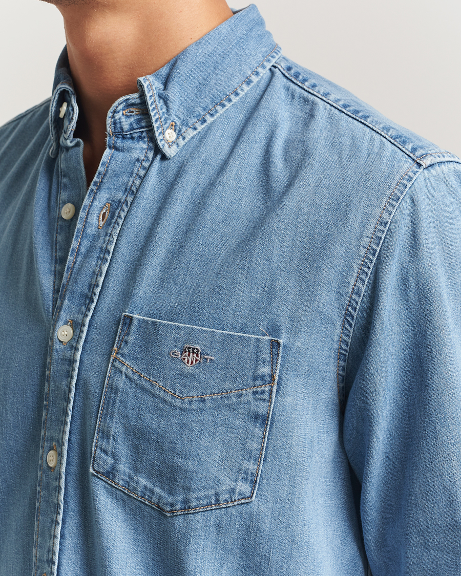 Herr | Skjortor | GANT | Regular Fit Denim Shirt Light Blue Worn In