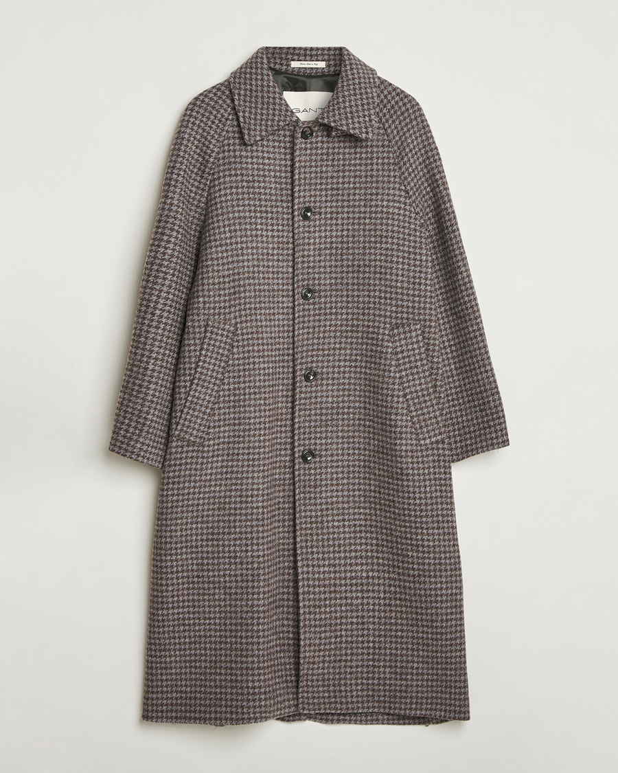 Herr | Jackor | GANT | Wool Balmacaan Houndstooth Coat Deep Brown