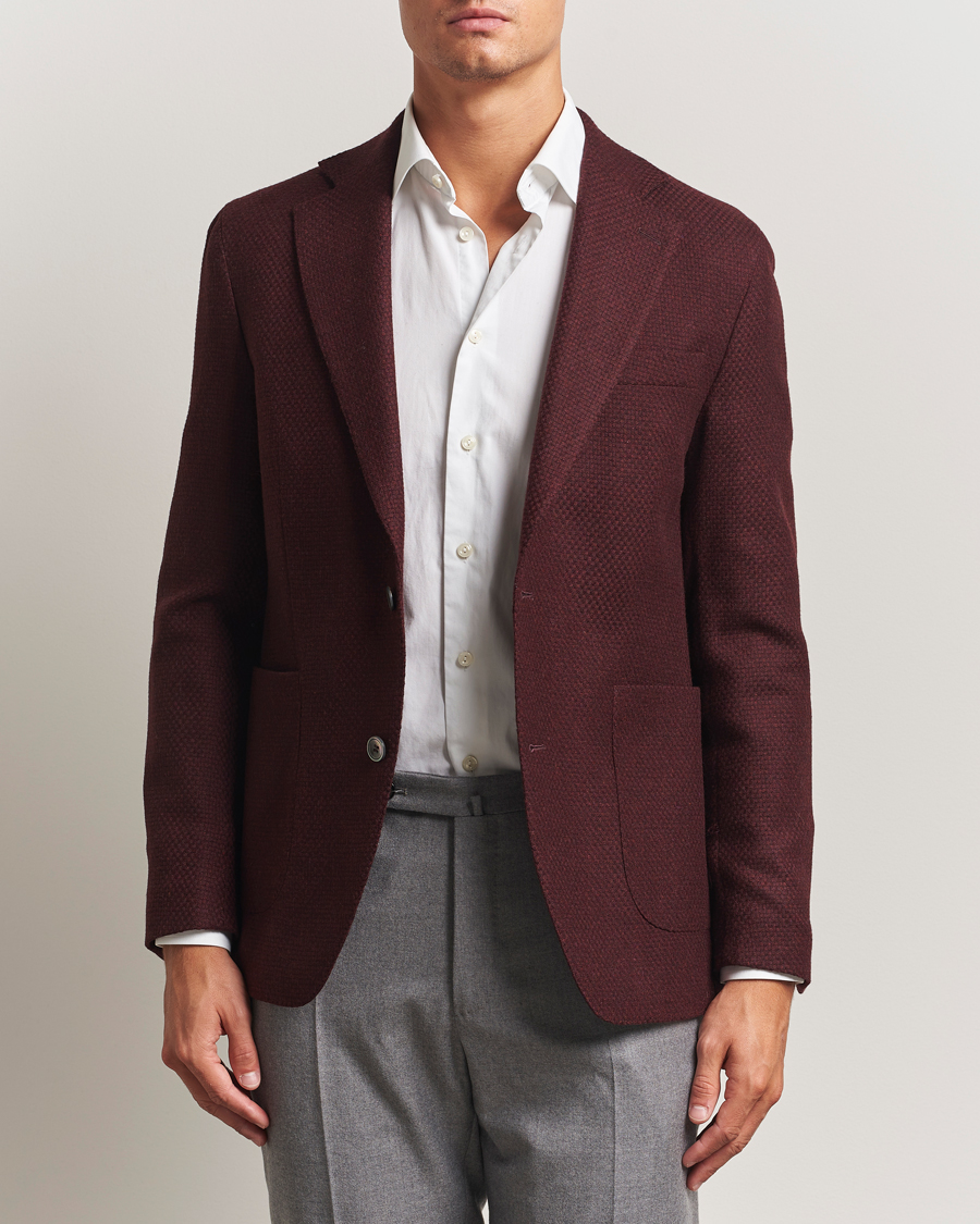 Herr | Kavajer | Oscar Jacobson | Fogerty Patch Structured Wool Blazer Wine