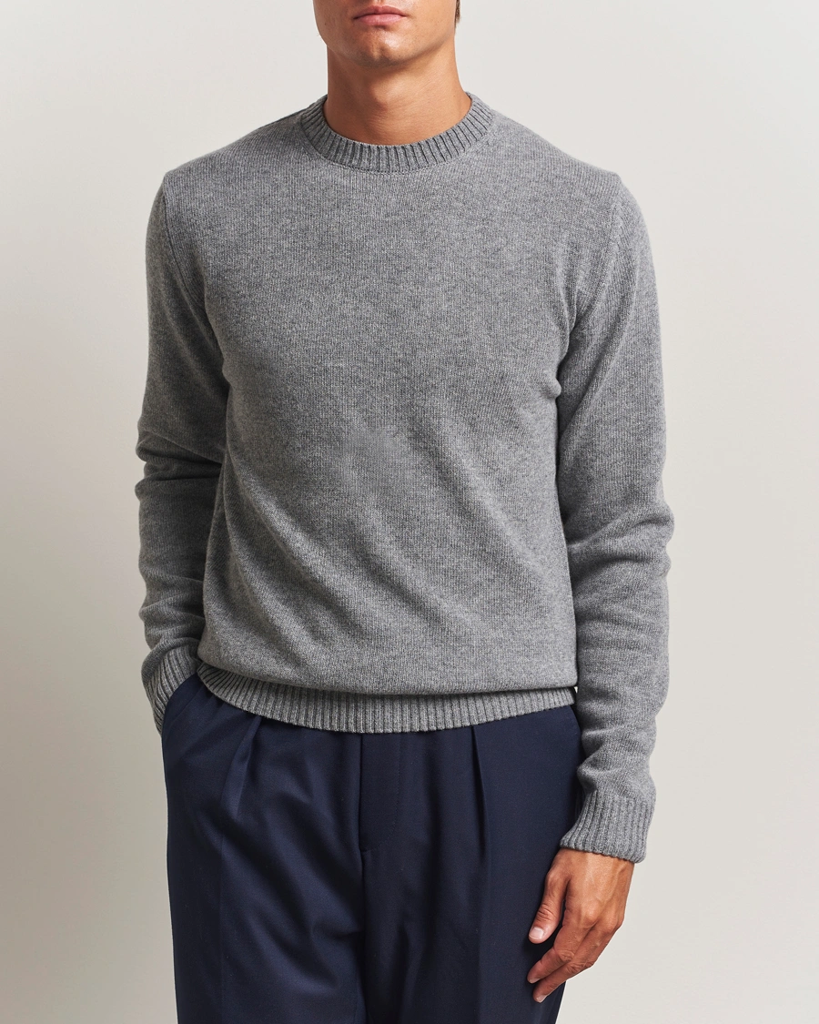 Herr | Tröjor | Stenströms | Brushed Merino Crew Neck Grey