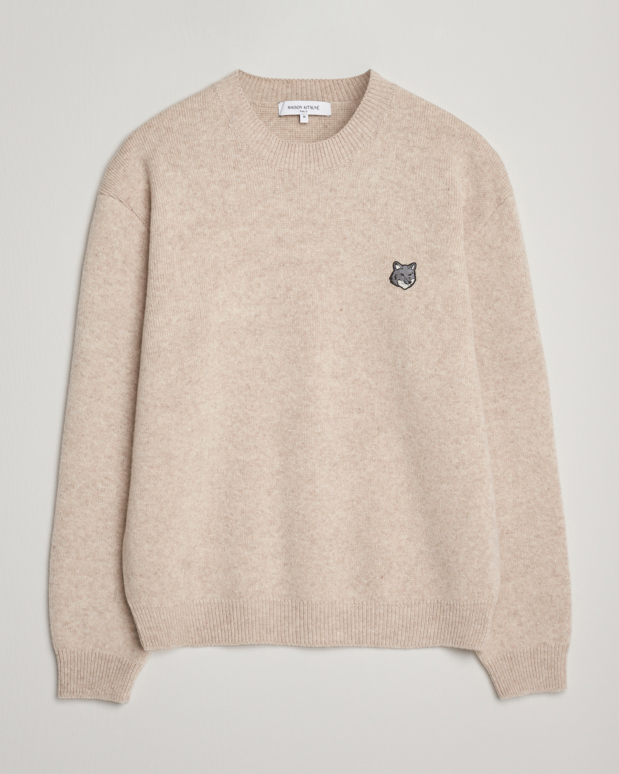 Herr | Tröjor | Maison Kitsuné | Grey Fox Head Milano Lambswool Sweater Tan Beige