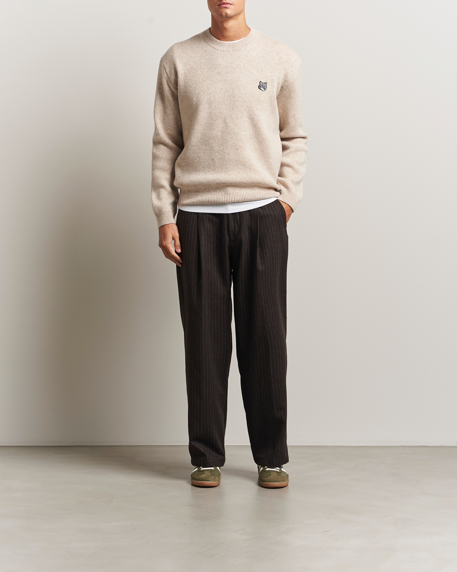 Herr | Tröjor | Maison Kitsuné | Grey Fox Head Milano Lambswool Sweater Tan Beige