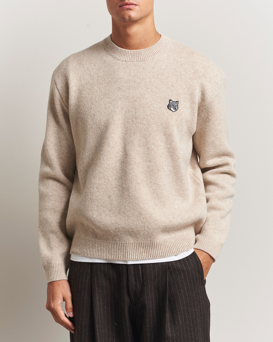 Herr | Tröjor | Maison Kitsuné | Grey Fox Head Milano Lambswool Sweater Tan Beige