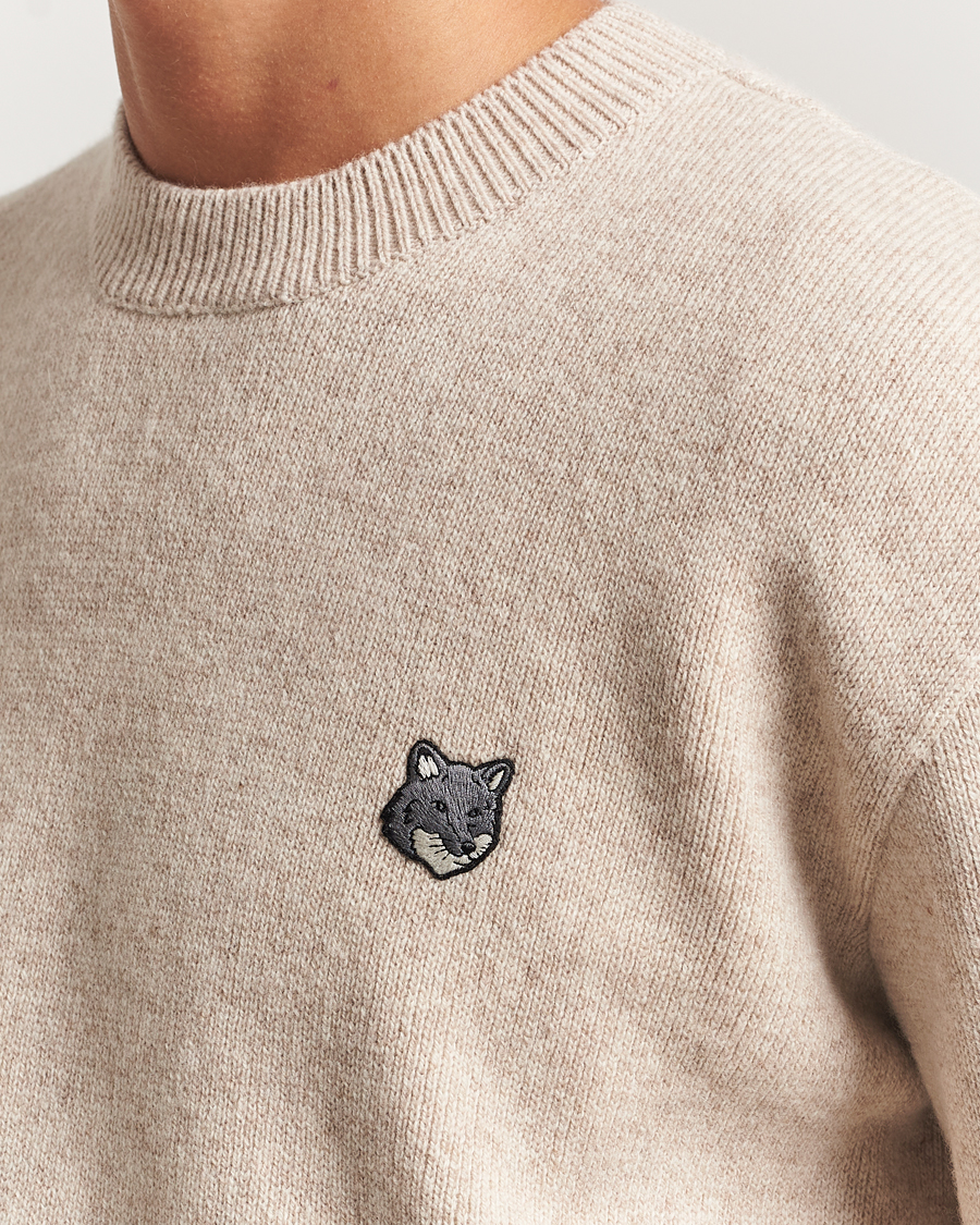 Herr | Tröjor | Maison Kitsuné | Grey Fox Head Milano Lambswool Sweater Tan Beige