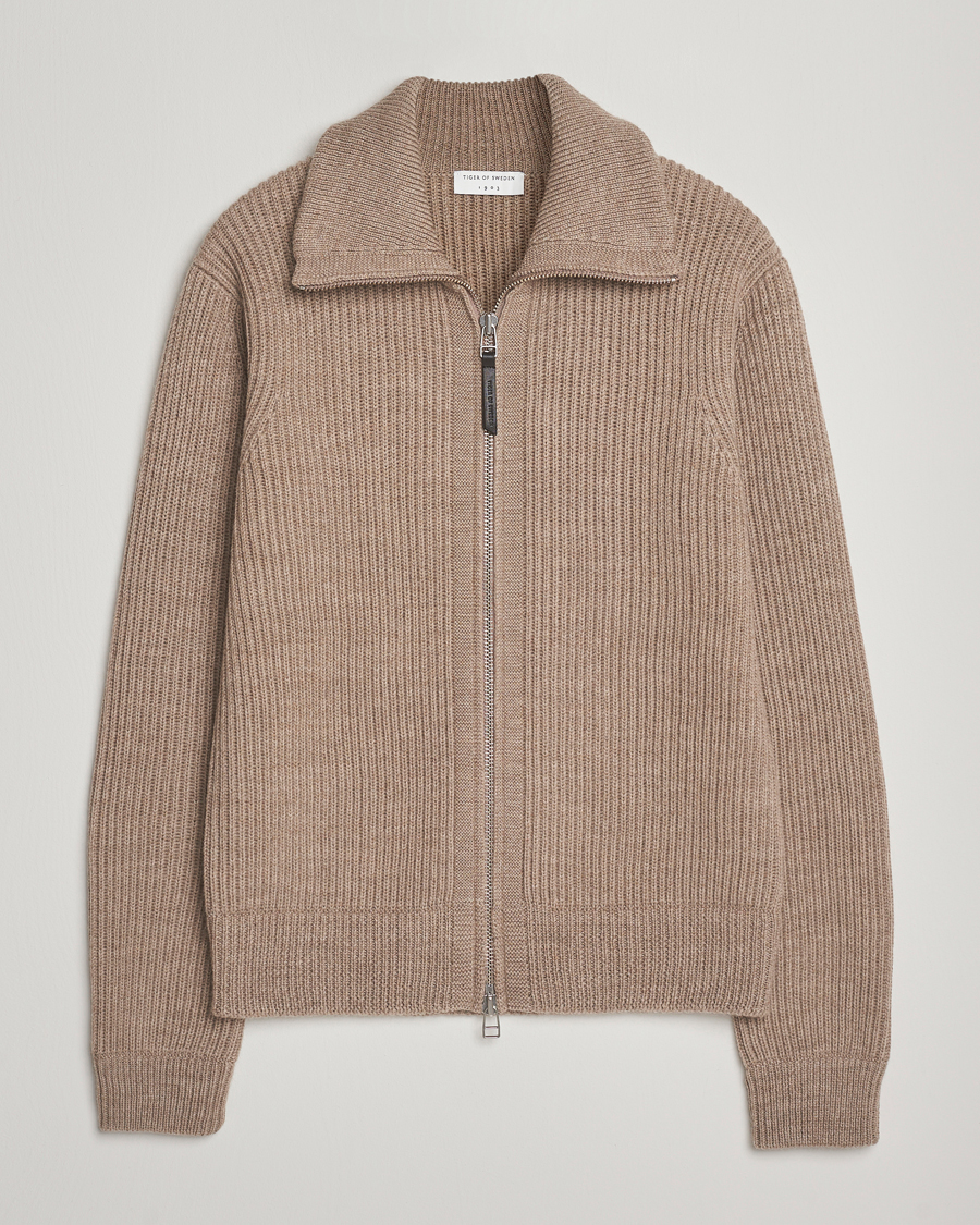 Herr | Tröjor | Tiger of Sweden | Niall Heavy Wool Full Zip Beige Melange