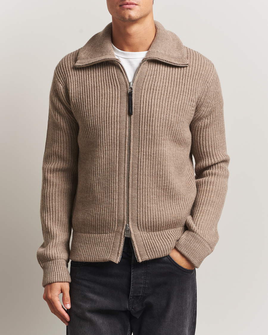 Herr | Tröjor | Tiger of Sweden | Niall Heavy Wool Full Zip Beige Melange