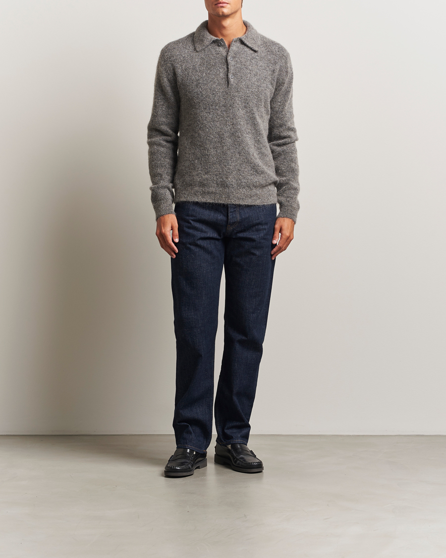 Herr | Tröjor | Sunflower | Mohair Knitted Polo Grey Melange