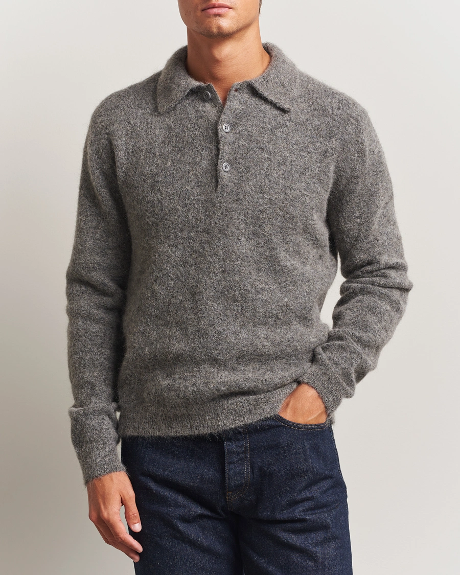 Herr | Tröjor | Sunflower | Mohair Knitted Polo Grey Melange