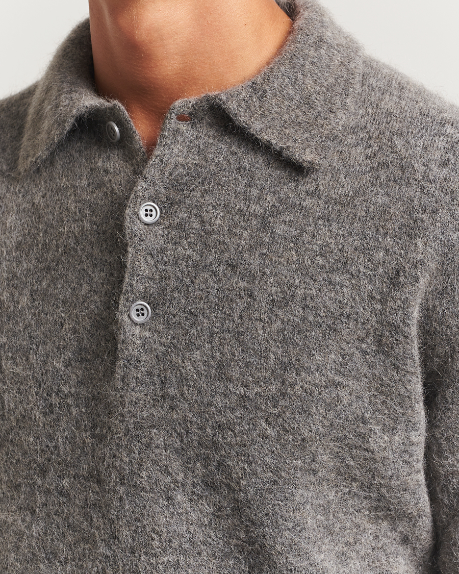 Herr | Tröjor | Sunflower | Mohair Knitted Polo Grey Melange
