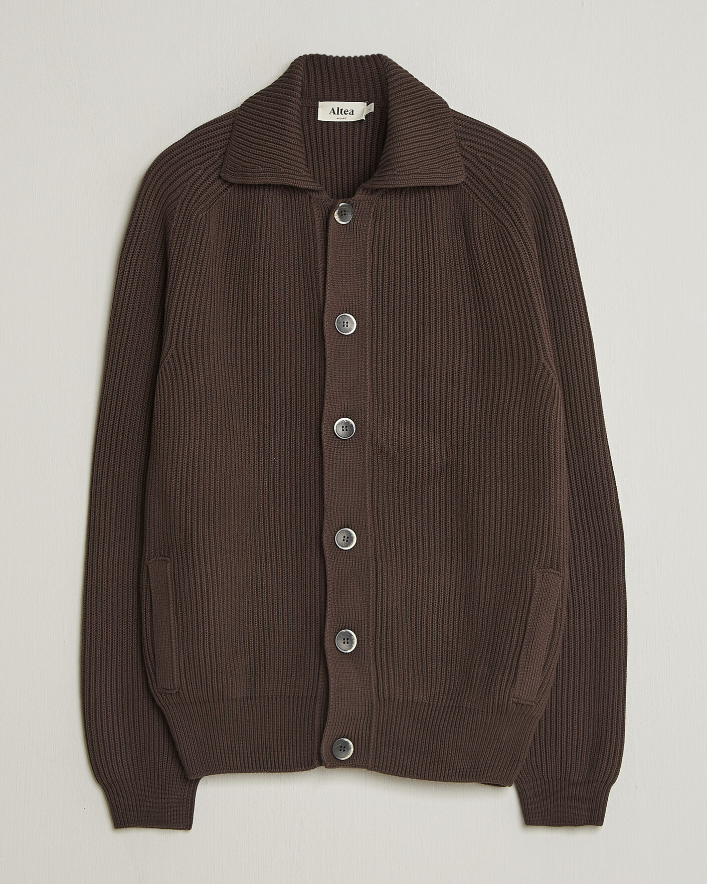 Herr | Tröjor | Altea | Cotton Rib Cardigan Jacket Dark Brown