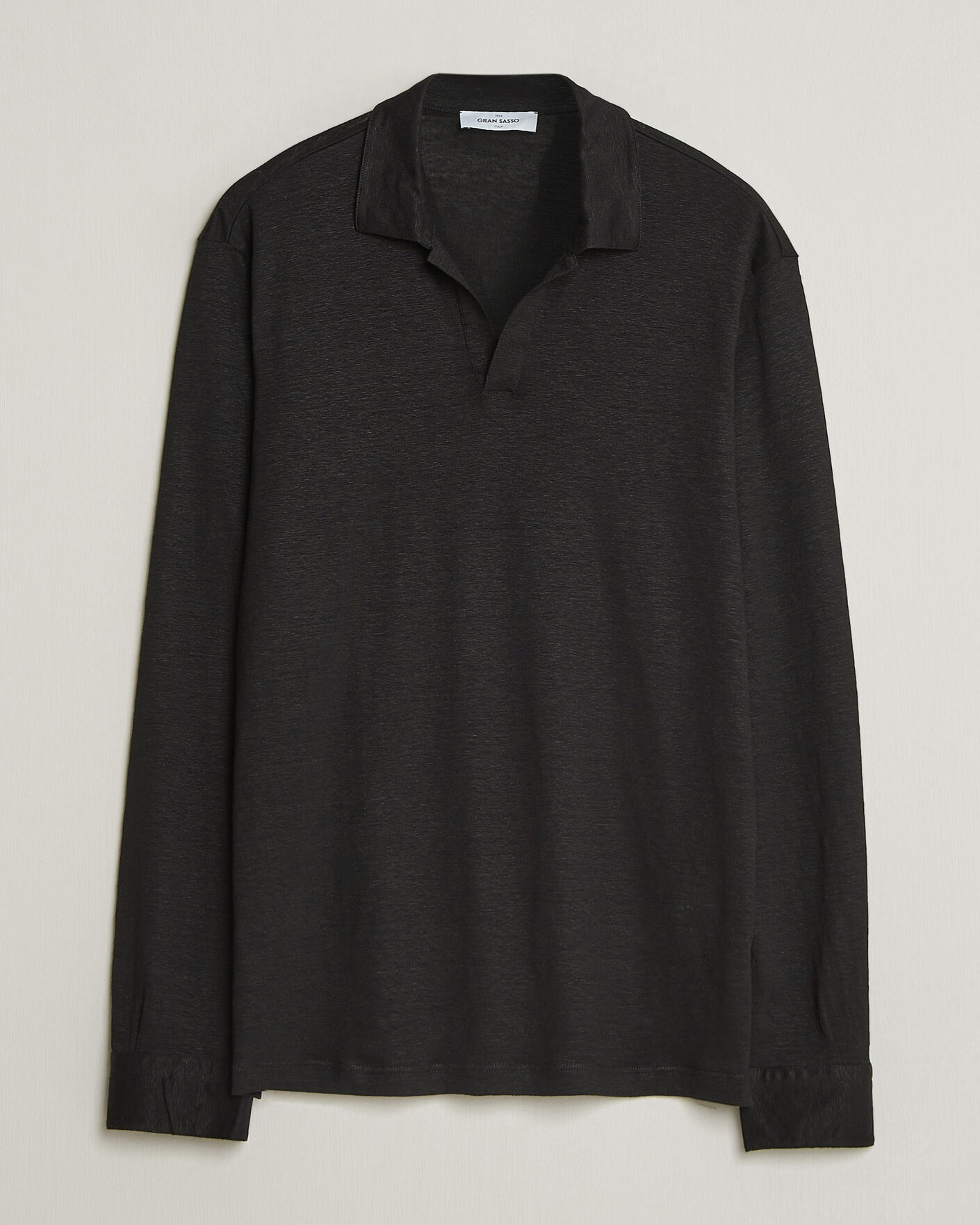 Herr | Pikéer | Gran Sasso | Washed Linen Long Sleeve Polo Black