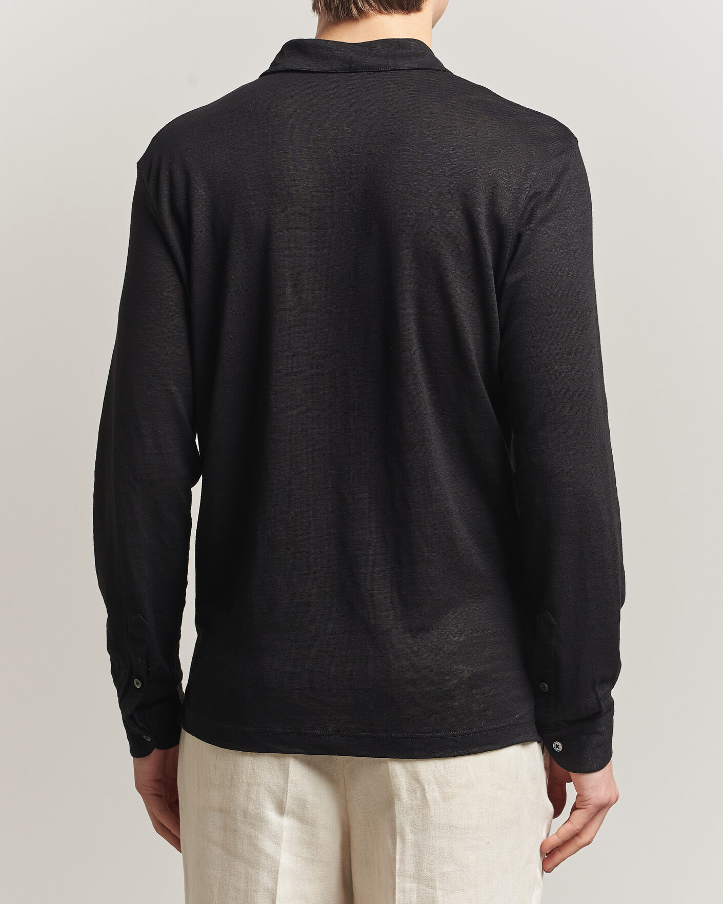 Herr | Pikéer | Gran Sasso | Washed Linen Long Sleeve Polo Black