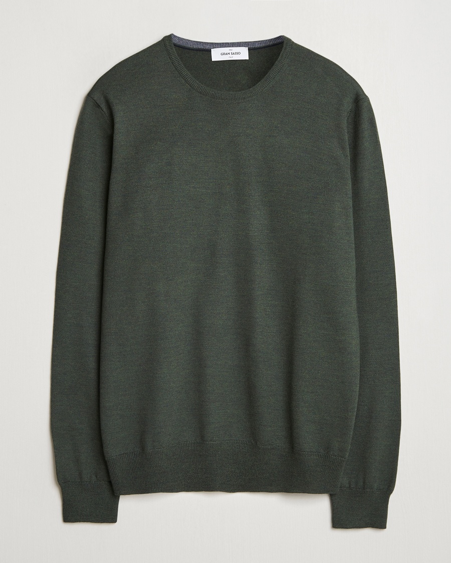 Gran Sasso Merino Fashion Fit Crew Neck Pullover Olive Melange – Grön