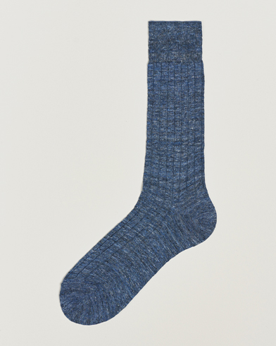  Linen Ribbed Short Socks Blue Melange