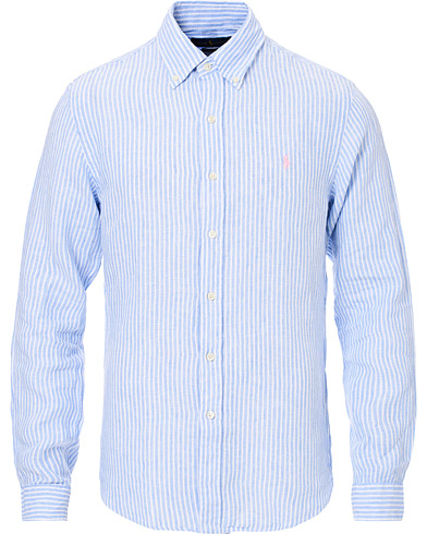  Slim Fit Linen Stripe Shirt Blue/White