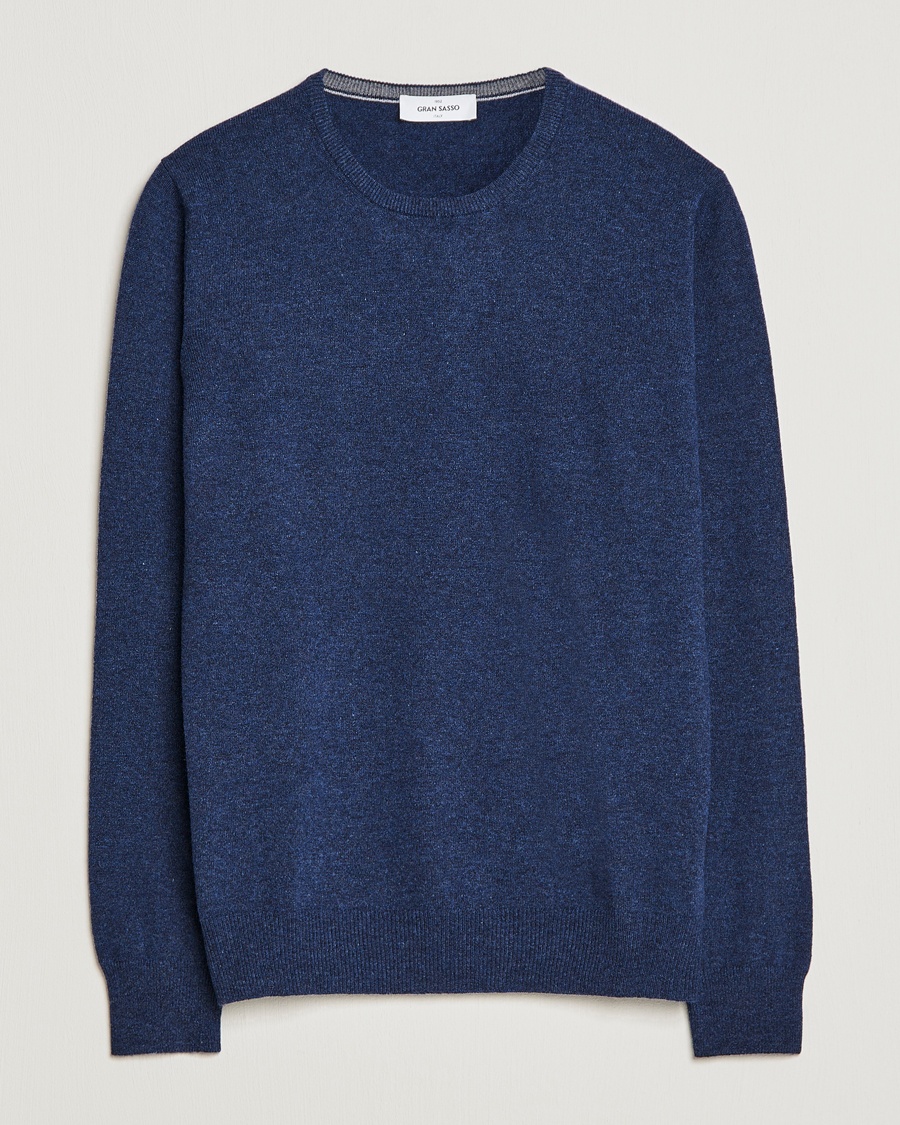 Gran Sasso Wool/Cashmere Crew Neck Navy Melange – Blå