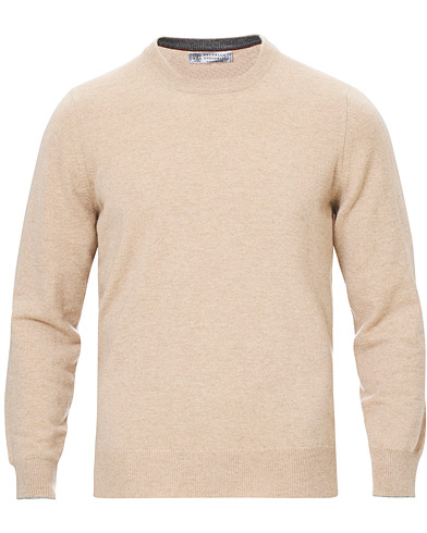  Cashmere Contrast Crew Neck Sweater Beige