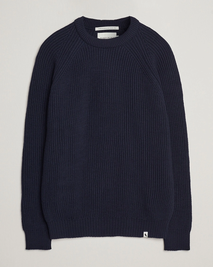 Peregrine Ford Knitted Wool Jumper Navy – Blå