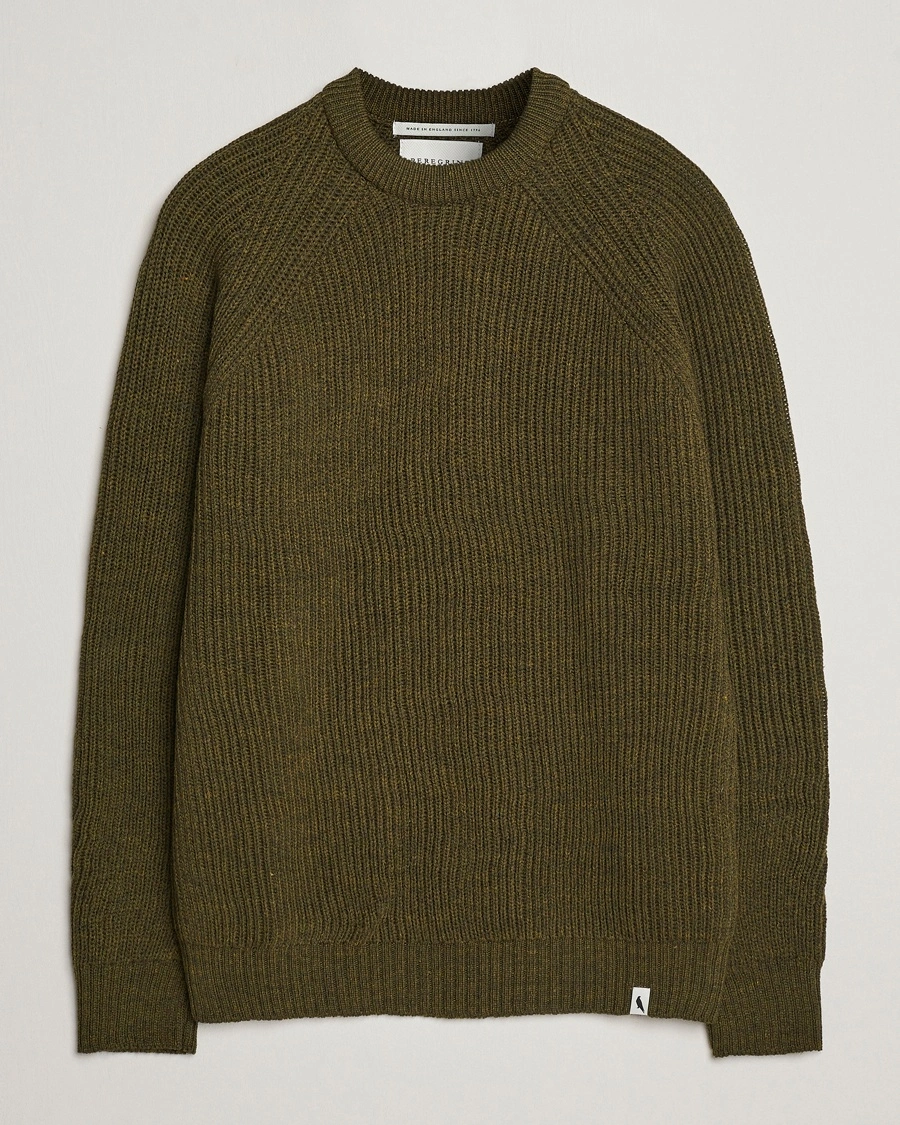 Peregrine Ford Knitted Wool Jumper Olive – Grön