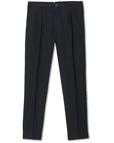  Carrot Fit Pleated Trousers Navy