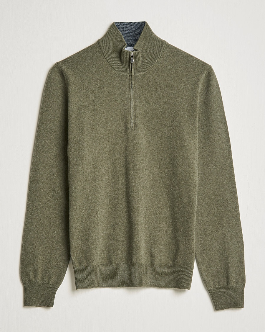 Gran Sasso Wool/Cashmere Half Zip Olive Melange – Grön