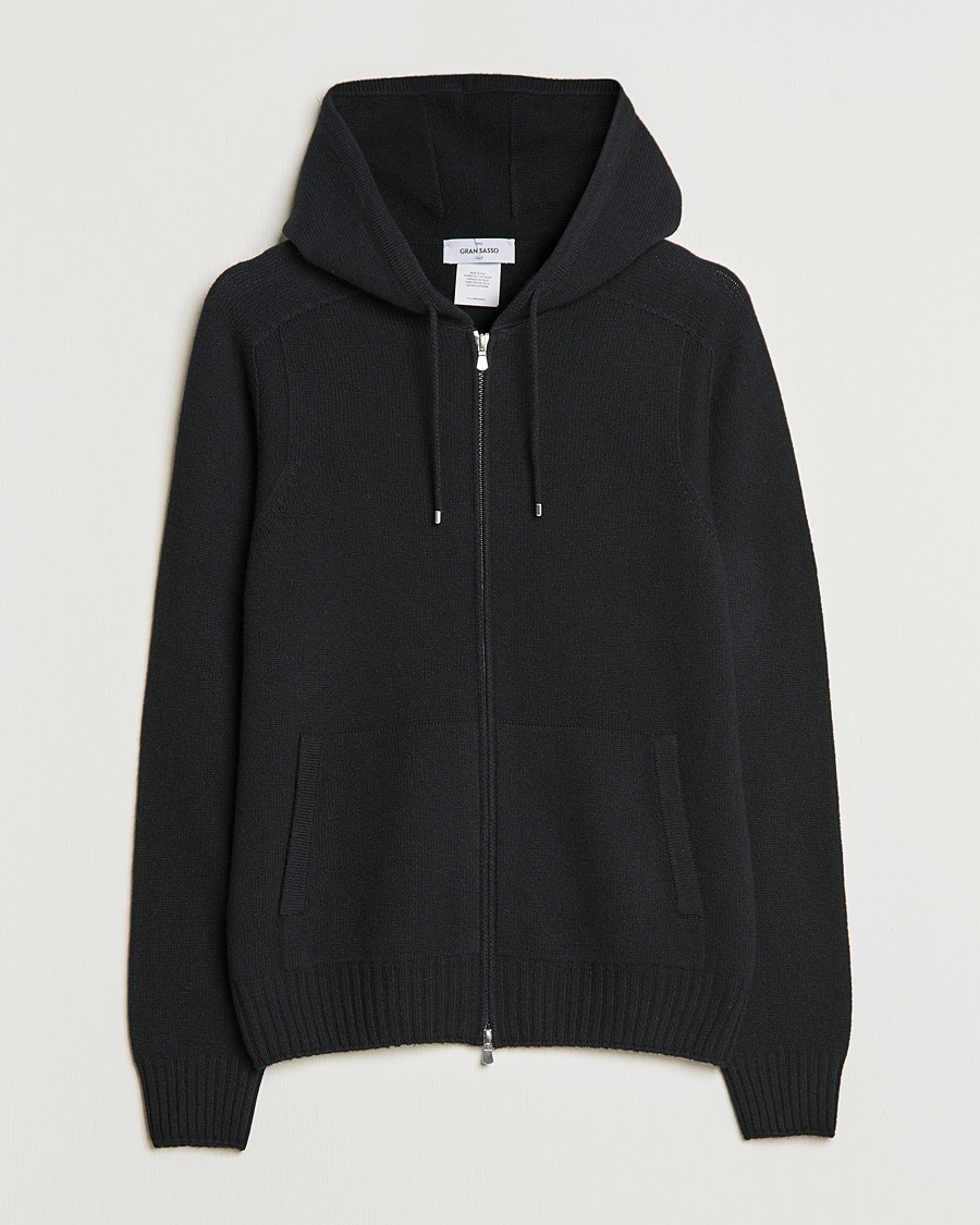 Gran Sasso Full Zip Wool Hoodie Black – Svart