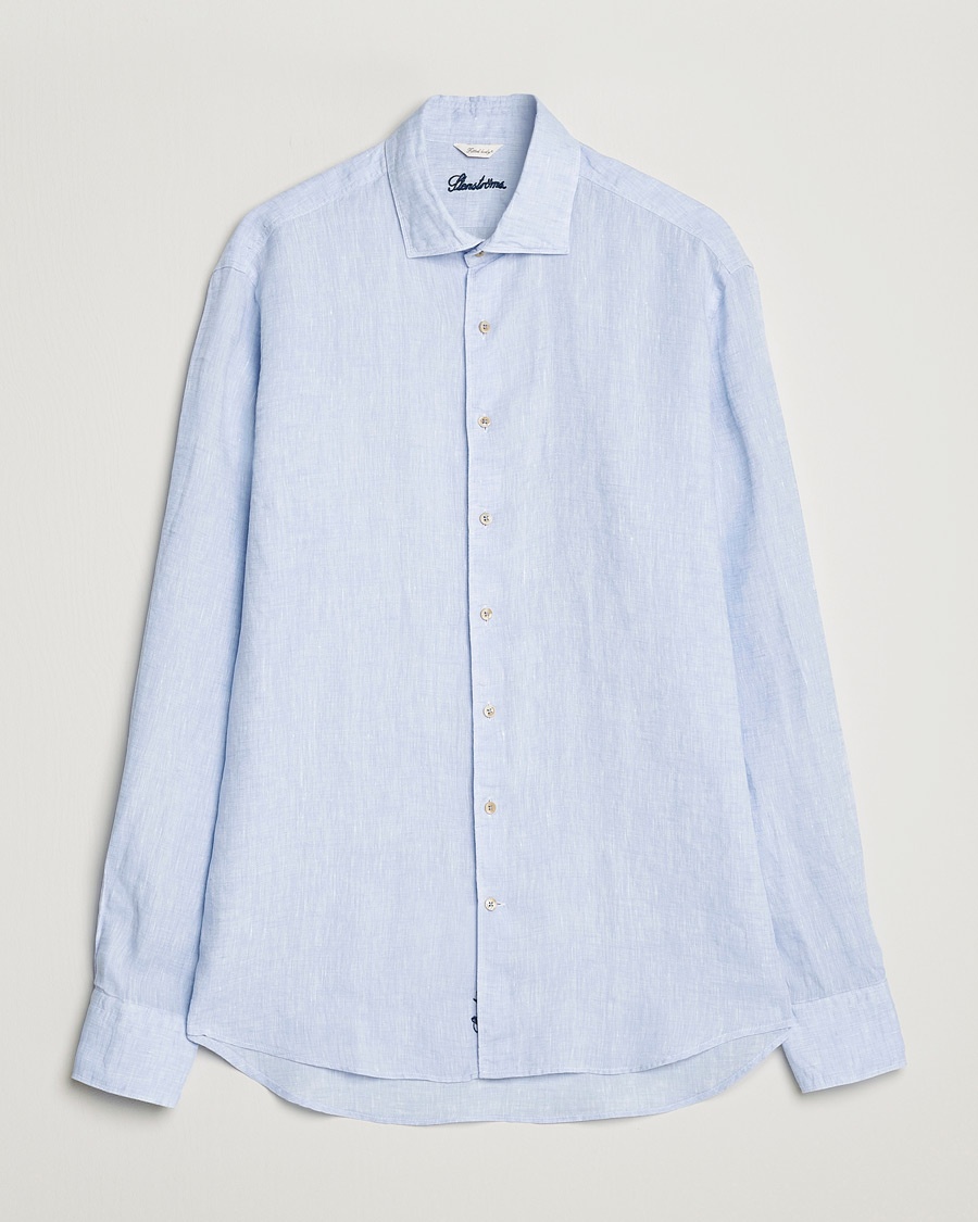 Herr | Skjortor | Stenströms | Fitted Body Cut Away Linen Shirt Light Blue