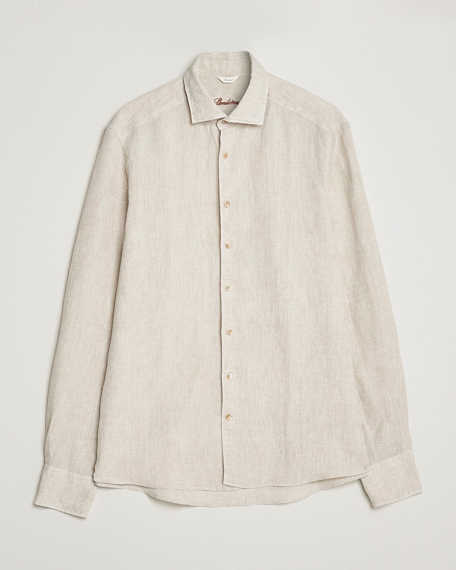  Slimline Cut Away Linen Shirt Beige