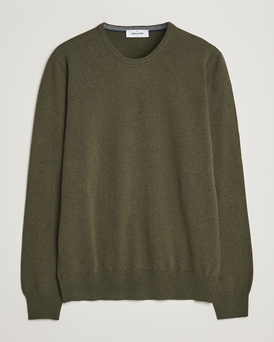 Gran Sasso Wool/Cashmere Crew Neck Olive Melange – Grön