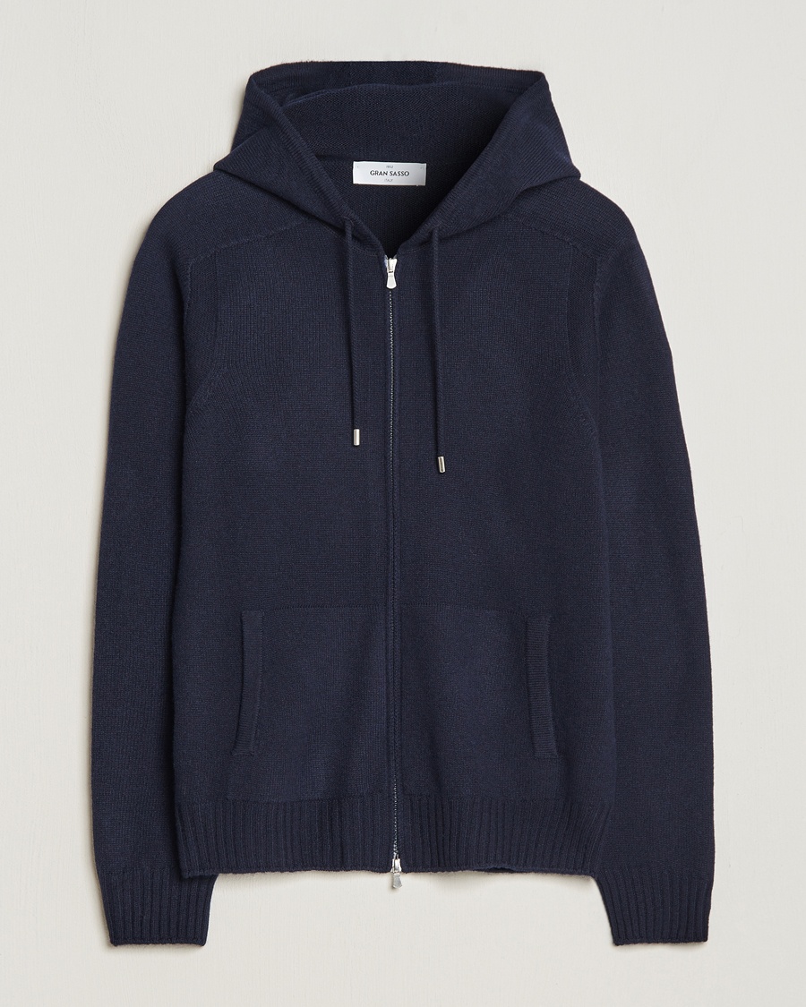 Gran Sasso Full Zip Wool Hoodie Navy – Blå