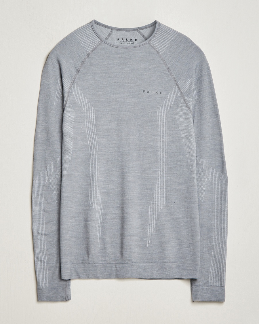 Herr | T-Shirts | Falke Sport | Falke Long Sleeve Wool Tech Shirt Grey Heather