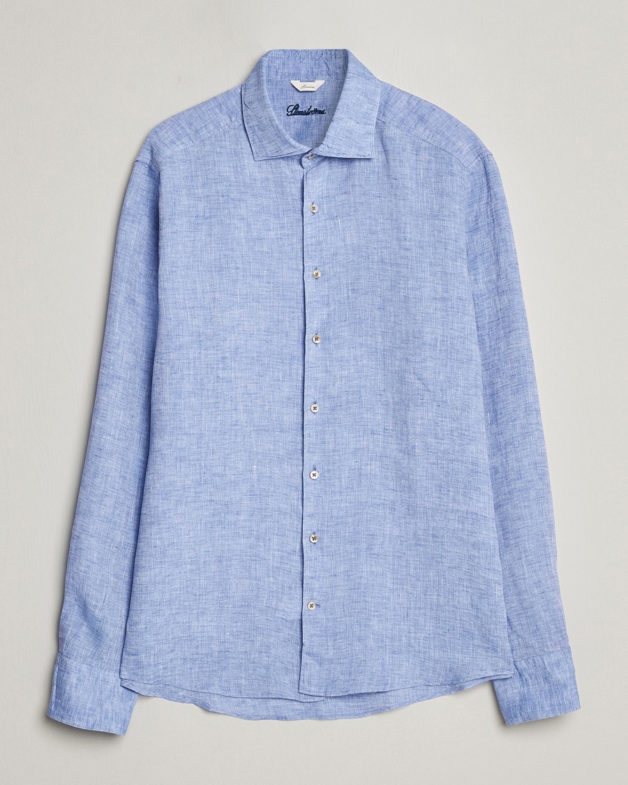 Herr | Skjortor | Stenströms | Slimline Cut Away Linen Shirt Blue