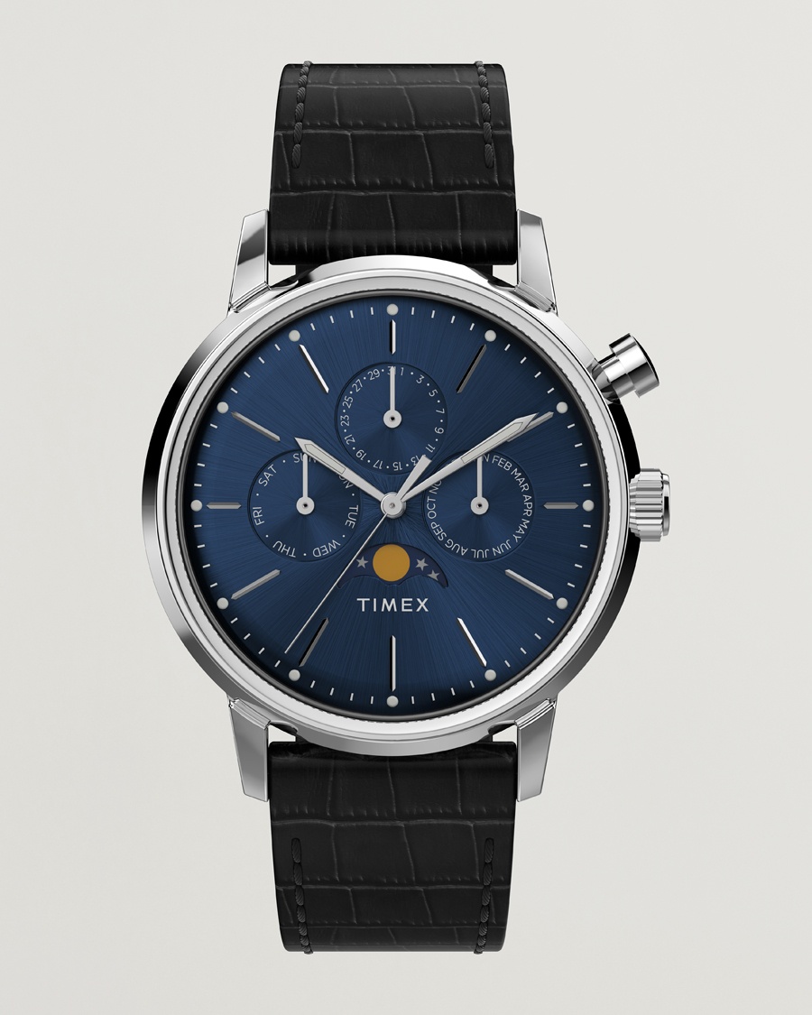 Herr | Läderarmband | Timex | Marlin Moon Phase Quartz 40mm Blue Dial