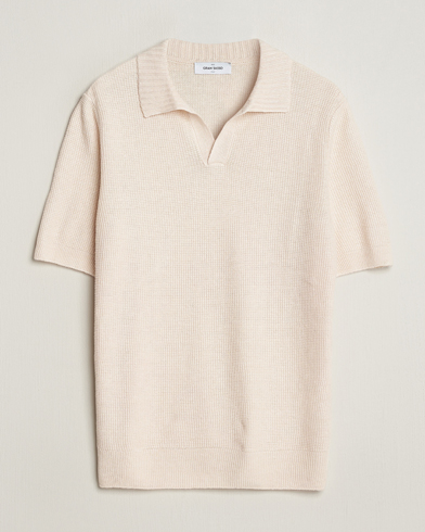  Linen/Cotton Open Collar Polo Cream