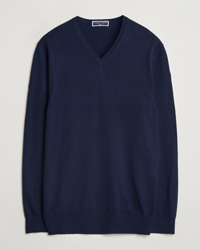  Pure Merino V-Neck Jumper Navy