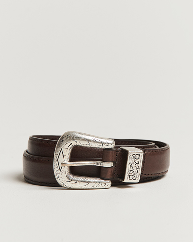  Grained Western Leather Belt 2,5 cm Dark Brown