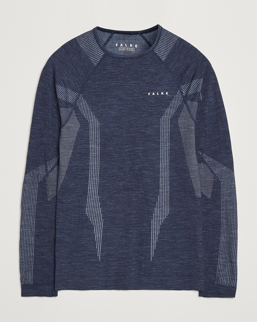 Herr | T-Shirts | Falke Sport | Long Sleeve Wool Tech Shirt Space Blue