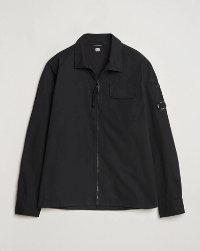  Garment Dyed Gabardine Zip Shirt Jacket Black