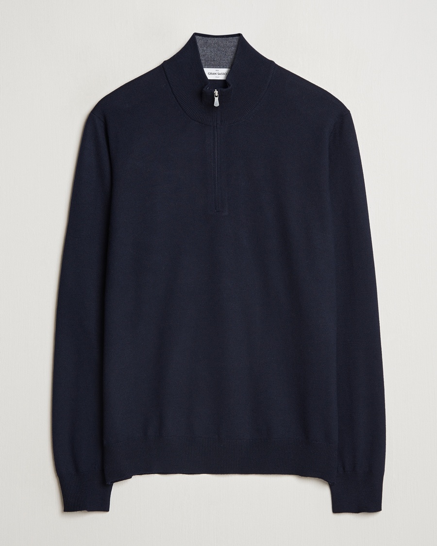 Gran Sasso Merino Fashion Fit Half Zip Navy – Blå