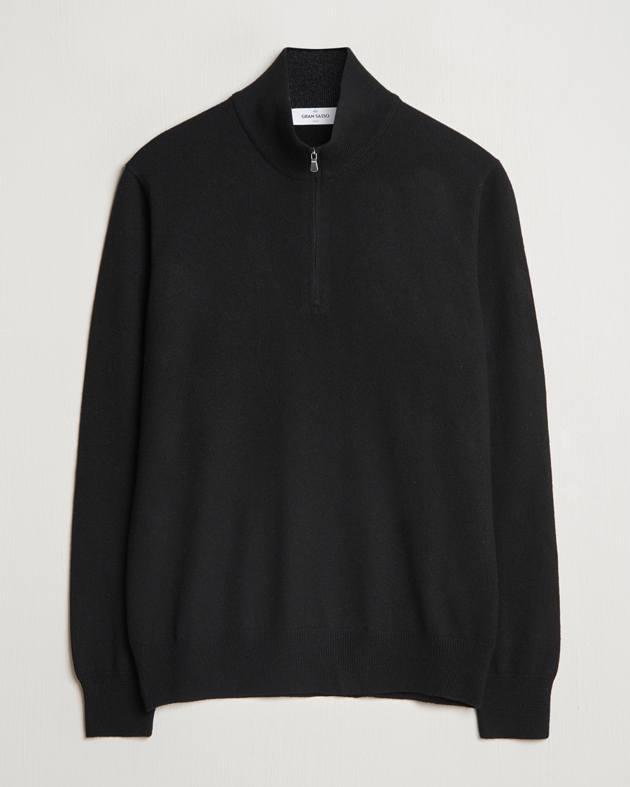 Gran Sasso Wool/Cashmere Half Zip Black – Svart