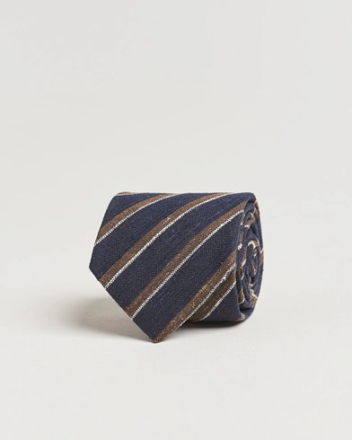  Silk Shantung Striped 8cm Tie Navy