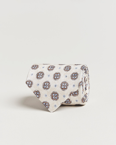  Silk Oxford Printed Flower 8cm Tie Cream